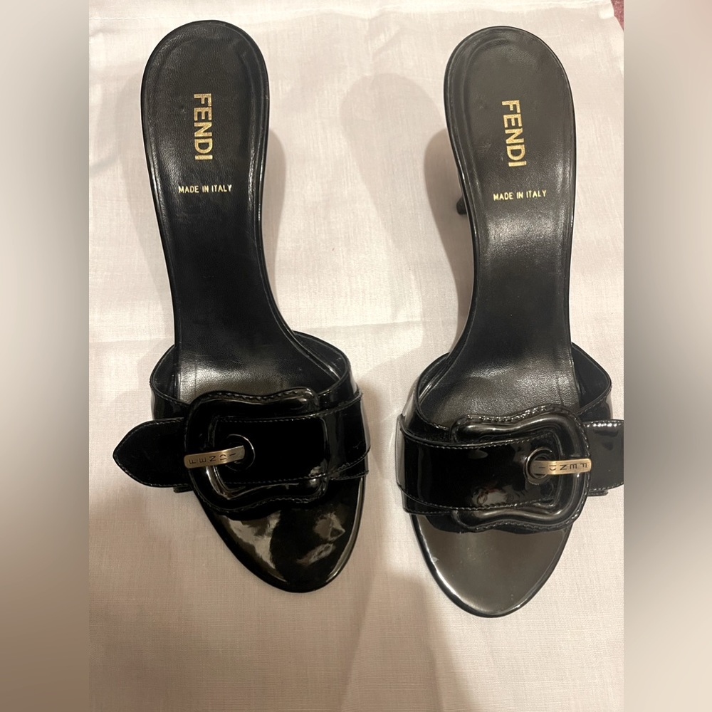 Vintage Fendi, Big buckle front, heel, Slip on , Black,Great used condition